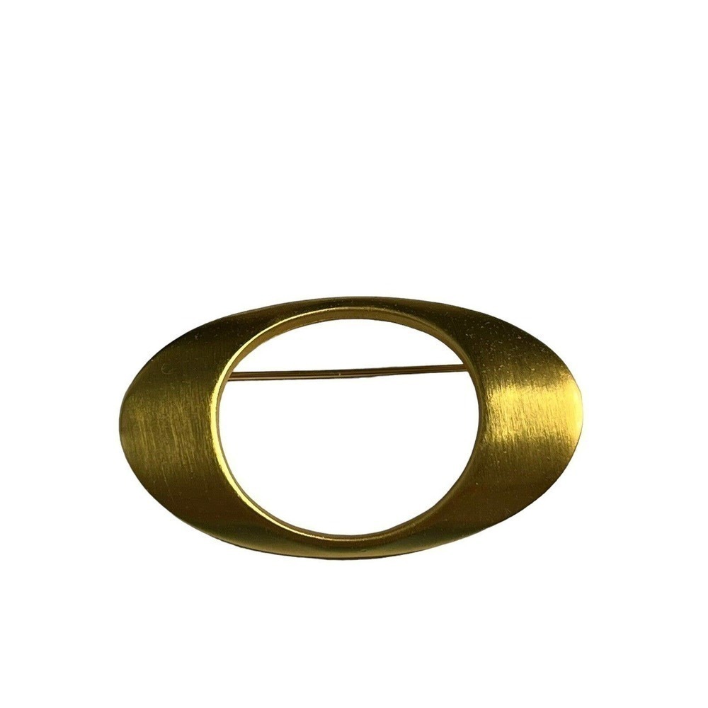 Vintage AK Anne Klein Brushed Gold Tone Pin Brooch Geometric Oval Shape Signed